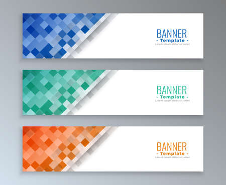 mosaic style modern banners in three colorsのイラスト素材