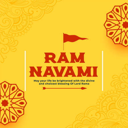 happy ram navami festival yellow blessings card designのイラスト素材