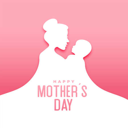 flat style mothers day mom and child card designのイラスト素材