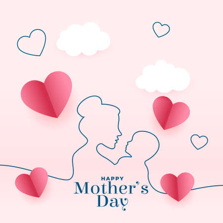 mothers day greeting card in line style and paper heartsのイラスト素材