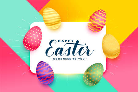 colorful happy easter card with 3d eggs designのイラスト素材