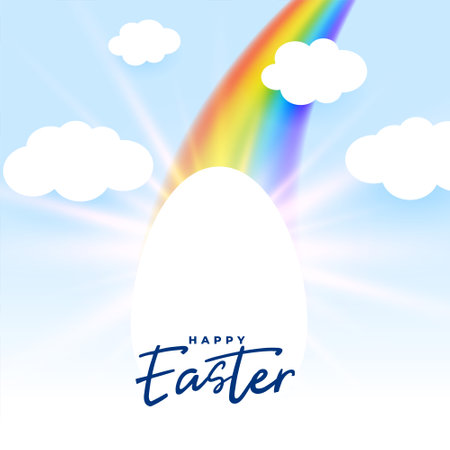 happy easter card with colorful rainbow and sky cloudsのイラスト素材