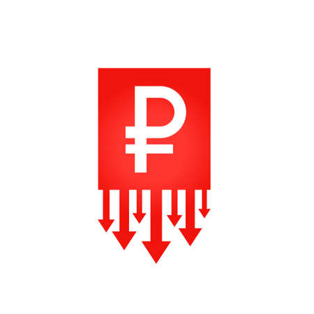 ruble downfall concept with downward arrowのイラスト素材