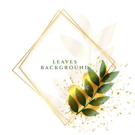 golden diamond shape frame with abstract leavesのイラスト素材