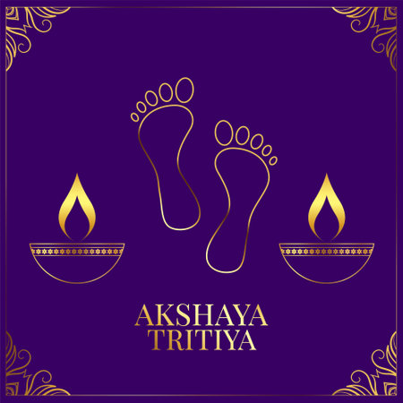 akshaya tritiya greeting with diya and goddess feetのイラスト素材