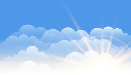 sun lens flare with clouds on blue sky backgroundのイラスト素材