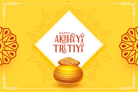 akshaya tritiya yellow greeting with golden coins potのイラスト素材