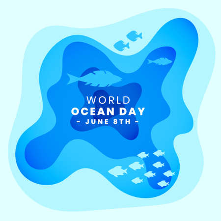 paper style world ocean day blue backgroundのイラスト素材