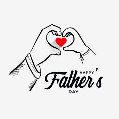 happy father's day with dad and child heart hand drawn sketchのイラスト素材