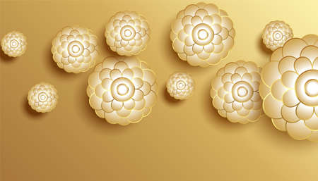 3d style golden flowers decorative background designのイラスト素材