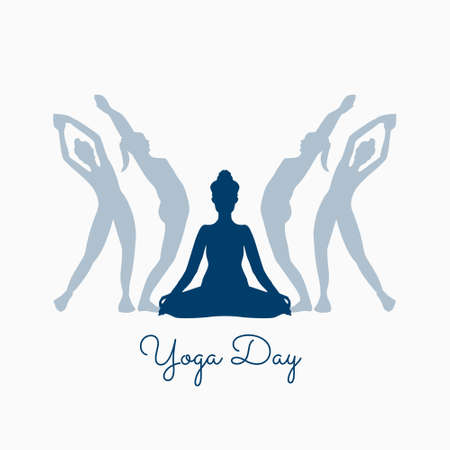international yoga day background with different posesのイラスト素材