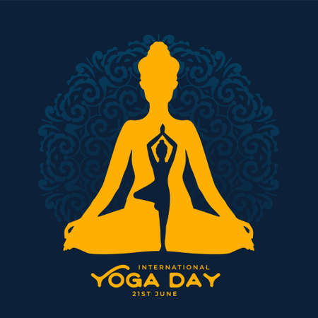 yoga day celebration poster with different posesのイラスト素材