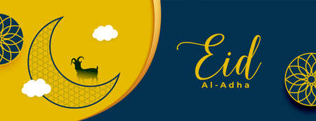 creative eid al adha mubarak with crescent moon and goat in arabic floral style