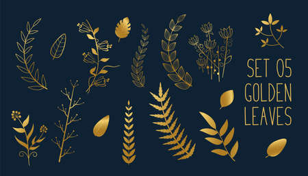 set of golden decorative leaves designのイラスト素材