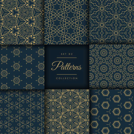 abstract dark patterns pack in floral style in gold colorのイラスト素材