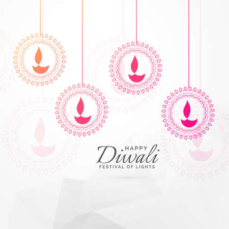creative diwali festival greeting card design with hanging diya decorationのイラスト素材