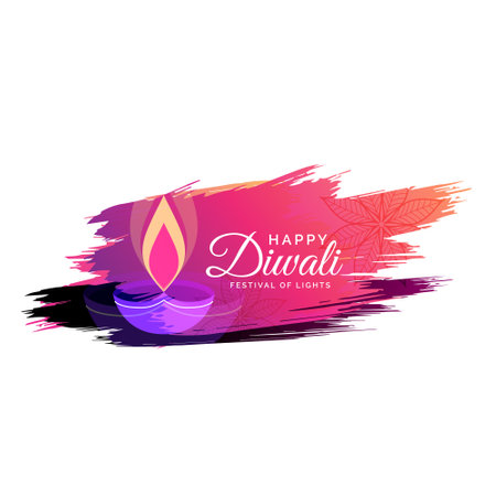 creative watercolor diwali festival greeting card design with diya illustrationのイラスト素材