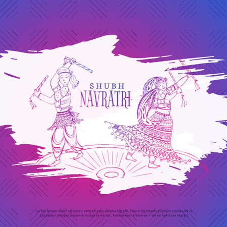 couple playing dandiya in navratri dusseshra festivalのイラスト素材