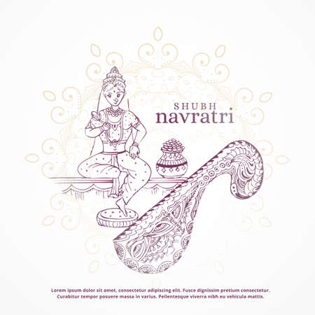 shubh navratri festival design with goddess and kalashのイラスト素材