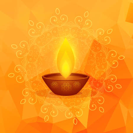 orange background with diwali festival diya and mandala decorationのイラスト素材