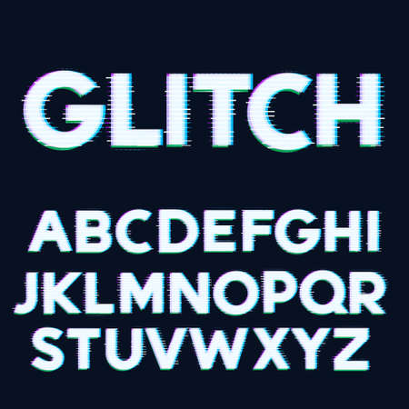glitch error font vector alphabet lettersのイラスト素材