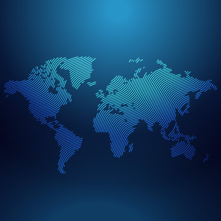 blue world map in wavy style vectorのイラスト素材