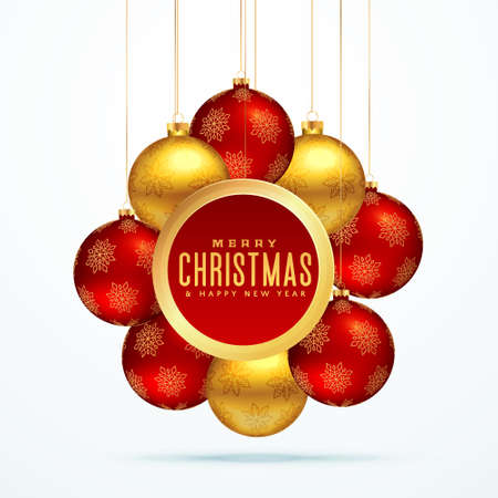 group of golden luxury christmas balls for festival season greeting designのイラスト素材