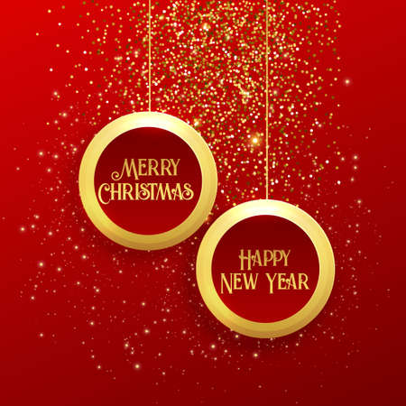 luxury hanging christmas balls frame with golden glitterのイラスト素材