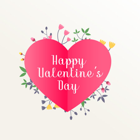 happy valentine's day beautiful background with flowers decoration and heartのイラスト素材