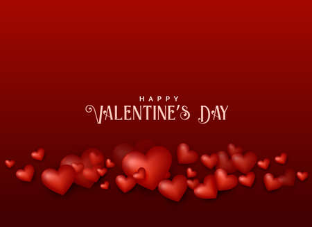 valentine's day red background with 3d heartsのイラスト素材
