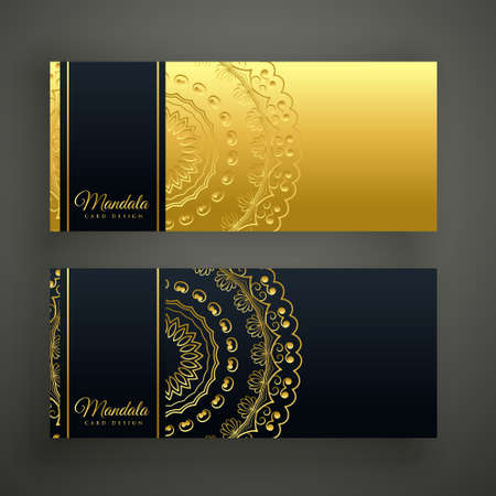 black and gold premium mandala banner card setのイラスト素材