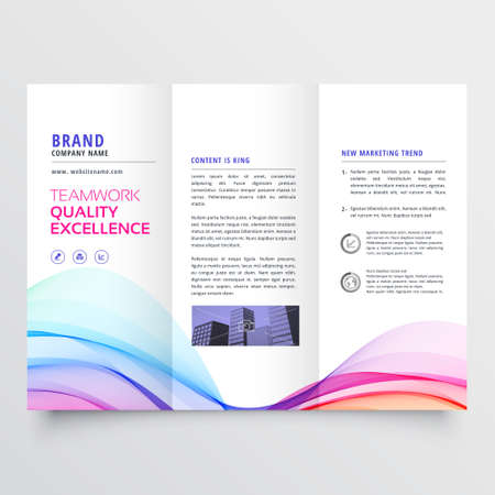 colorful wavy trifold business brochure designのイラスト素材