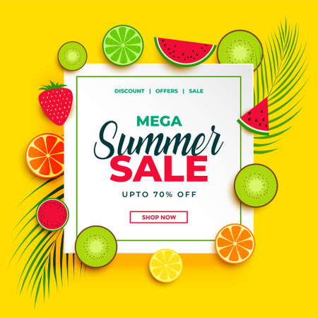 bright summer sale banner with fruits backgroundのイラスト素材