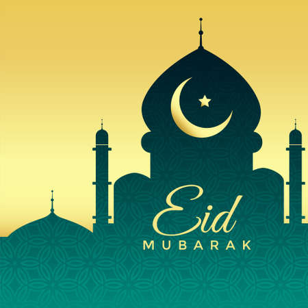 mosque silhouette on golden background for eid festival