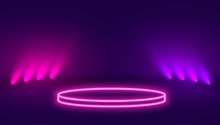 neon podium platform with light effect backgroundのイラスト素材