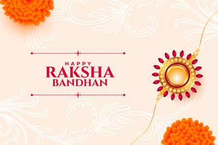 happy raksha bandhan greeting card template with floral and rakhi designのイラスト素材