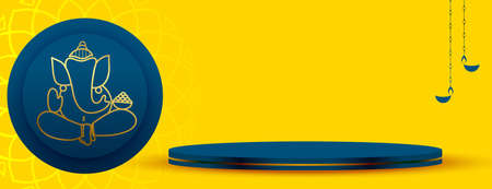 golden lord ganesha for ganesh chaturthi festival banner with 3d podium designのイラスト素材