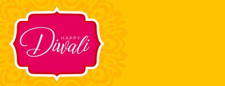 happy diwali banner with text space in yellow backgroundのイラスト素材