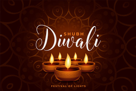 brown happy diwali background with realistic oil diya designのイラスト素材