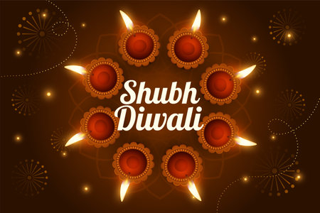 shinny shubh diwali banner with realistic oil diya designのイラスト素材