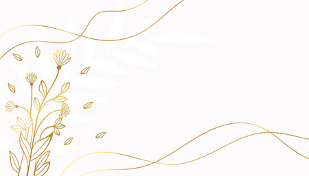 hand drawn golden floral in line style white backgroundのイラスト素材