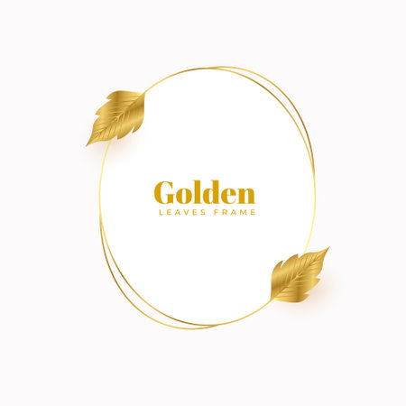 luxury oval frame with shiny golden leaves greeting designのイラスト素材