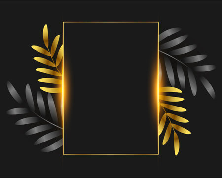 shiny frame with golden and black leaves vector designのイラスト素材