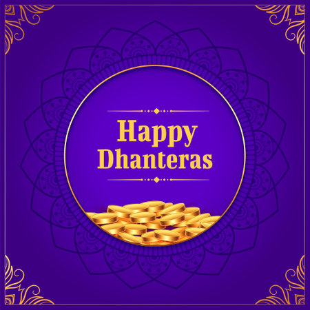 indian festival shubh dhanteras purple poster with golden coinのイラスト素材