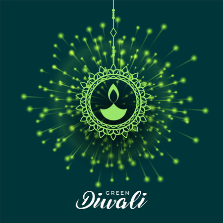 green diwali firework celebration concept with hanging diya designのイラスト素材