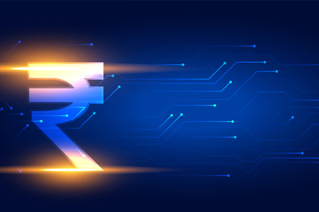 shiny indian rupee digital currency background with circuit lines vectorのイラスト素材