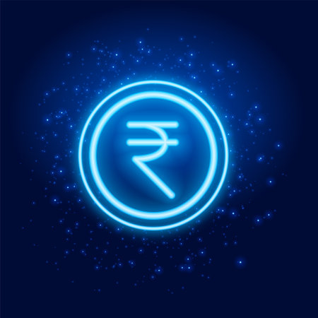 glowing digital rupee symbol background with particle effect vectorのイラスト素材