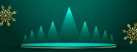 merry christmas event banner with 3d podium and snowflake vectorのイラスト素材