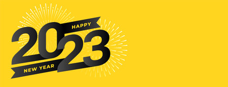 happy new year yellow banner with 2023 lettering vectorのイラスト素材