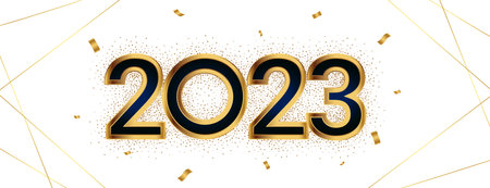 2023 new year event banner with golden confetti and glitter vector